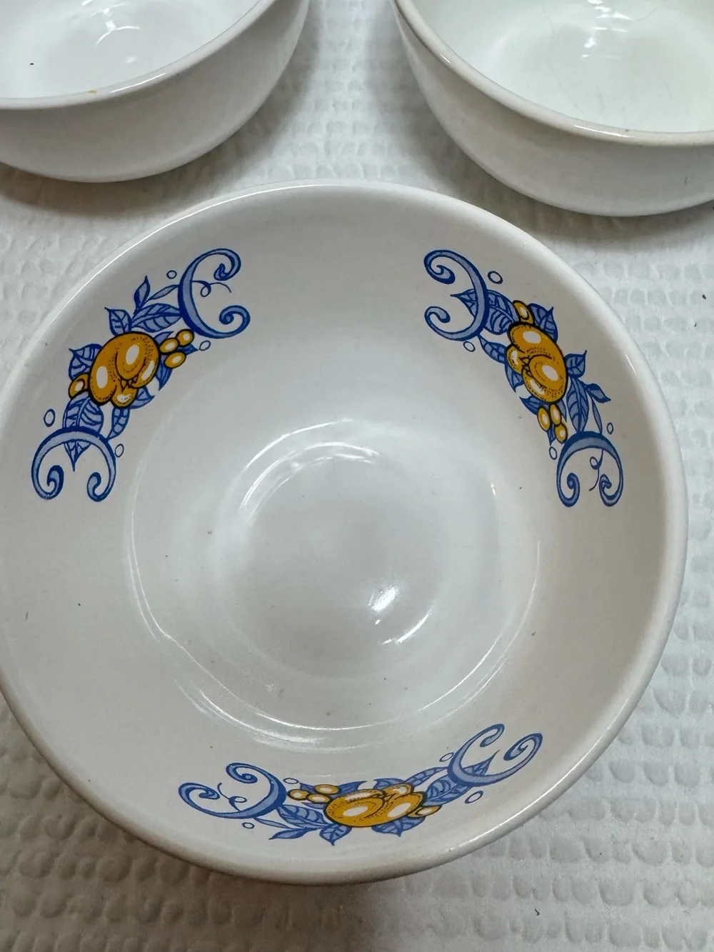 White Ceramic dressing Bowls with Blue and Yellow Floral Accent - Set of 3